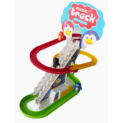 Happy Penguin Slide Toy Set: Funny Automatic Stair Climbing Penguin Cartoon Race Track Set