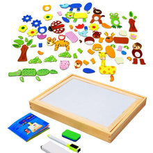 Educational Learning Board - Multipurpose Double-Sided Magnetic Wooden Puzzle & Writing English Alphabets - 100 Mix Puzzle White and Black Board