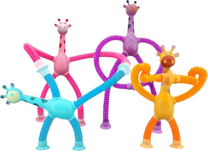 LED Telescopic Suction Cup Giraffe Fidget Toy - Sensory Tubes & Pop Tubes 4 Pcs Set