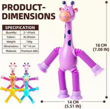 LED Telescopic Suction Cup Giraffe Fidget Toy - Sensory Tubes & Pop Tubes 4 Pcs Set