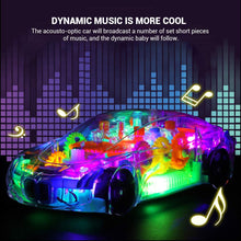 360-Degree Rotating Transparent Concept Racing Toy Car with 3D Flashing LED Lights & Music