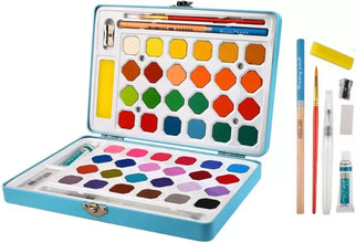 48 Color Artist Watercolor Cakes Set - Art Painting Kit with Water Brush & Pencil in Durable Storage Tin Case