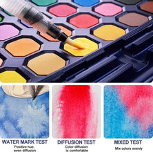 48 Color Artist Watercolor Cakes Set - Art Painting Kit with Water Brush & Pencil in Durable Storage Tin Case