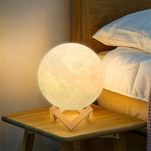 3D 7-Color Changing Moon Night Rechargeable Lamp with Stand: Night Lamp for Bedroom Lights